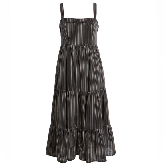 PAIGE Santibel Vertical Stripe Tiered Peasant Midi Dress - Size Medium, NWT - Picture 1 of 16
